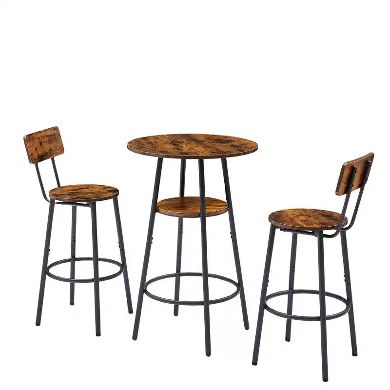 Set di Sgabelli da Bar Rotondi con Ripiani, Sgabelli Rustici con Schienale per Bar di Casa e Cucina