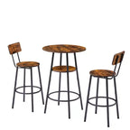 Set di Sgabelli da Bar Rotondi con Ripiani, Sgabelli Rustici con Schienale per Bar di Casa e Cucina
