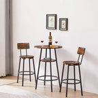 Set di Sgabelli da Bar Rotondi con Ripiani, Sgabelli Rustici con Schienale per Bar di Casa e Cucina