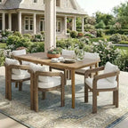 Christopher Knight Home Kesden 7 Piece Rustic Outdoor Acacia Wood Dining Set with Curved Backrest Chairs