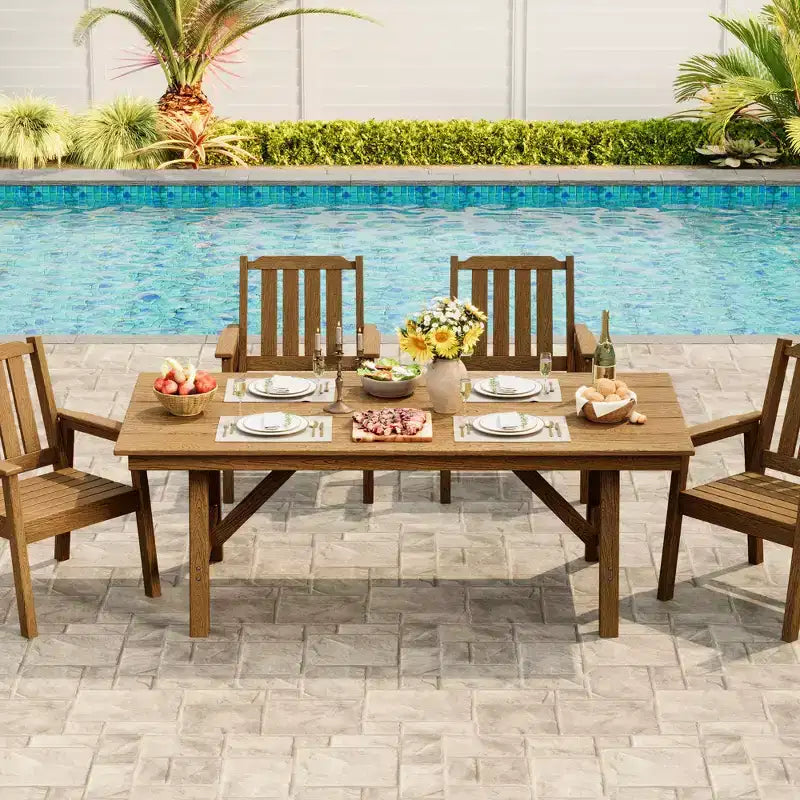 Set da Pranzo da Esterno 5 Pezzi per 4 Persone, Arredamento da Giardino in HDPE per Tutte le Stagioni con Foro per Ombrellone, Sedie Moderne Senza Braccioli per Giardino e Terrazza
