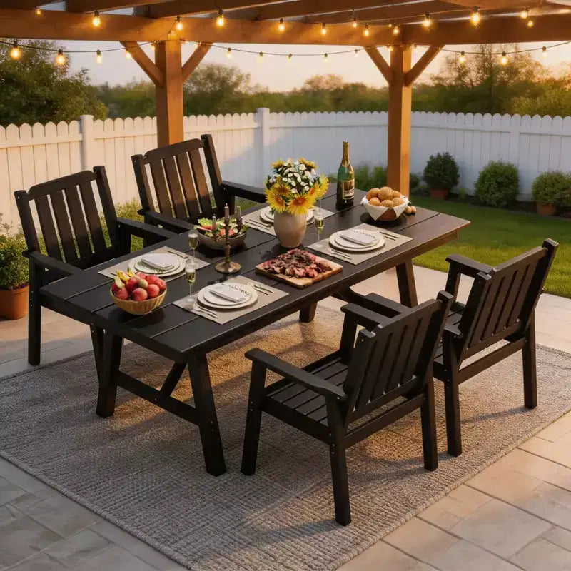 Set da Pranzo da Esterno 5 Pezzi per 4 Persone, Arredamento da Giardino in HDPE per Tutte le Stagioni con Foro per Ombrellone, Sedie Moderne Senza Braccioli per Giardino e Terrazza