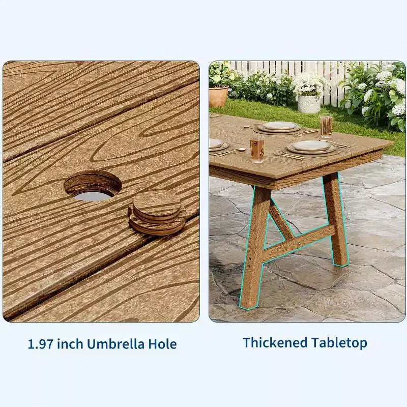 Set da Pranzo da Esterno 5 Pezzi per 4 Persone, Arredamento da Giardino in HDPE per Tutte le Stagioni con Foro per Ombrellone, Sedie Moderne Senza Braccioli per Giardino e Terrazza