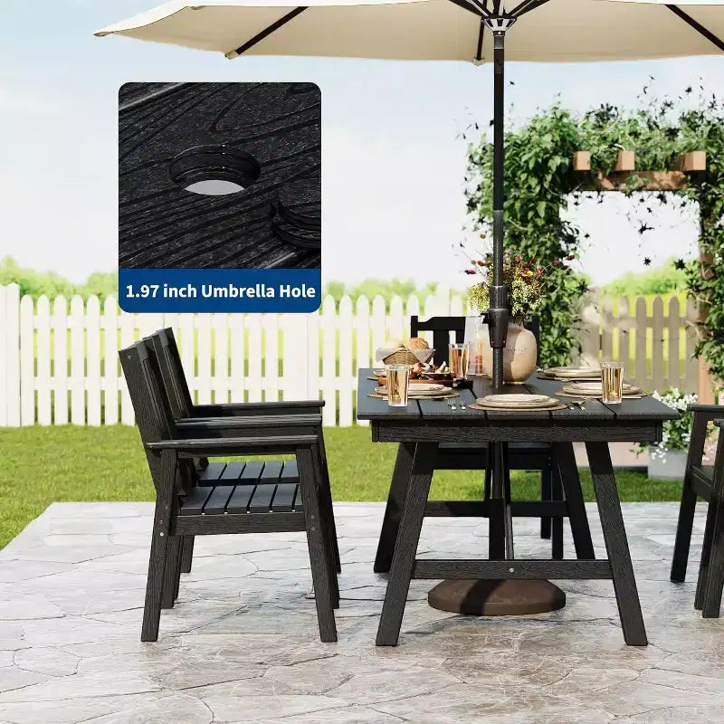 Set da Pranzo da Esterno 5 Pezzi per 4 Persone, Arredamento da Giardino in HDPE per Tutte le Stagioni con Foro per Ombrellone, Sedie Moderne Senza Braccioli per Giardino e Terrazza