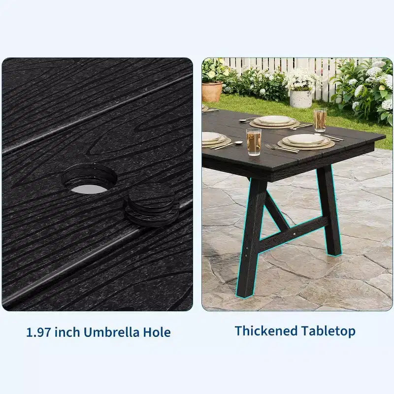 Set da Pranzo da Esterno 5 Pezzi per 4 Persone, Arredamento da Giardino in HDPE per Tutte le Stagioni con Foro per Ombrellone, Sedie Moderne Senza Braccioli per Giardino e Terrazza