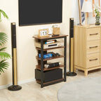 Meuble TV, Meuble multimédia audio-vidéo, Tour audio d'angle avec étagères de rangement et cadre en acier