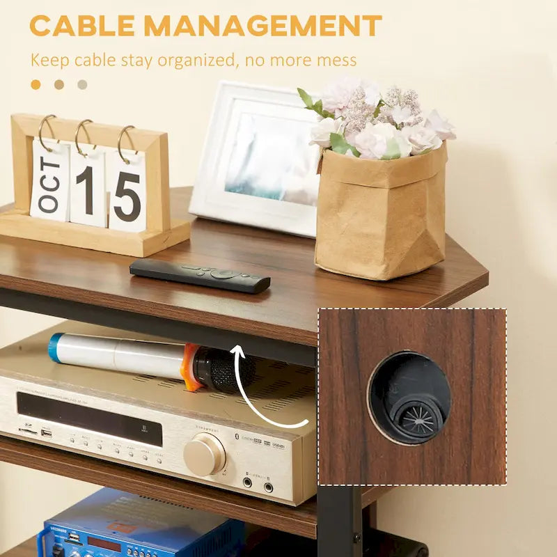 Meuble TV, Meuble multimédia audio-vidéo, Tour audio d'angle avec étagères de rangement et cadre en acier