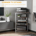 Meuble TV, Meuble multimédia audio-vidéo, Tour audio d'angle avec étagères de rangement et cadre en acier