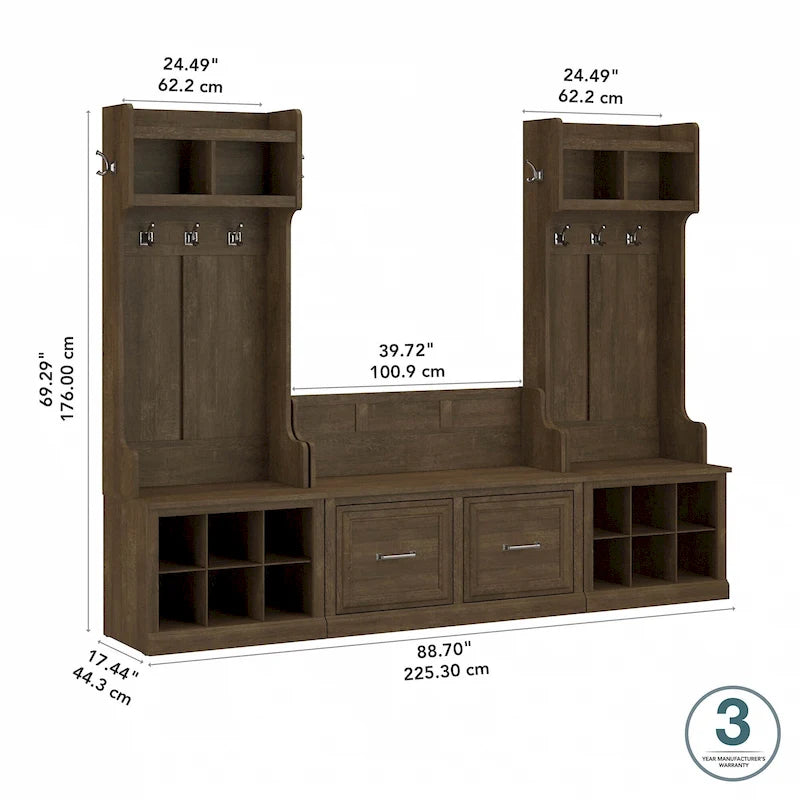 Arbre d'entrée et banc à chaussures avec portes Woodland par Bush Furniture