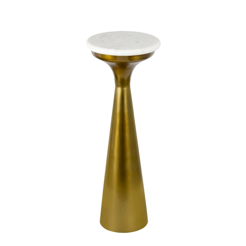 Tavolino da salotto/bar retrò Mid-Century Glam in metallo Vince 22.25 con ripiano in marmo, oro/bianco, di JONATHAN Y