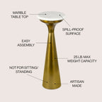 Tavolino da salotto/bar retrò Mid-Century Glam in metallo Vince 22.25 con ripiano in marmo, oro/bianco, di JONATHAN Y