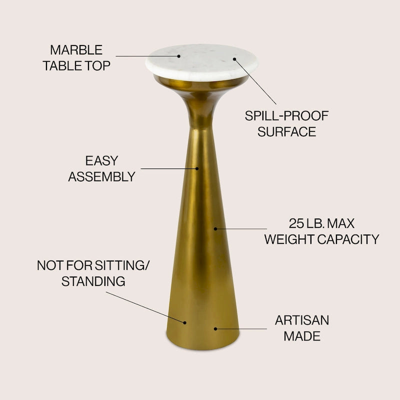 Tavolino da salotto/bar retrò Mid-Century Glam in metallo Vince 22.25 con ripiano in marmo, oro/bianco, di JONATHAN Y