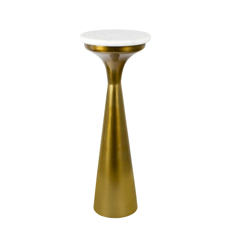 Tavolino da salotto/bar retrò Mid-Century Glam in metallo Vince 22.25 con ripiano in marmo, oro/bianco, di JONATHAN Y