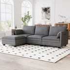 Christopher Knight Home - Divano Noah Grande a 3 Posti con Chaise Longue Componibile e Tasche sul Bracciolo, Rivestimento in Tessuto