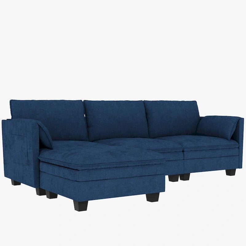 Christopher Knight Home - Divano Noah Grande a 3 Posti con Chaise Longue Componibile e Tasche sul Bracciolo, Rivestimento in Tessuto