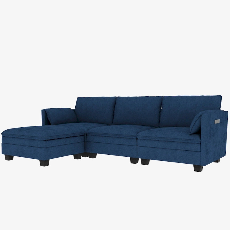 Christopher Knight Home - Divano Noah Grande a 3 Posti con Chaise Longue Componibile e Tasche sul Bracciolo, Rivestimento in Tessuto