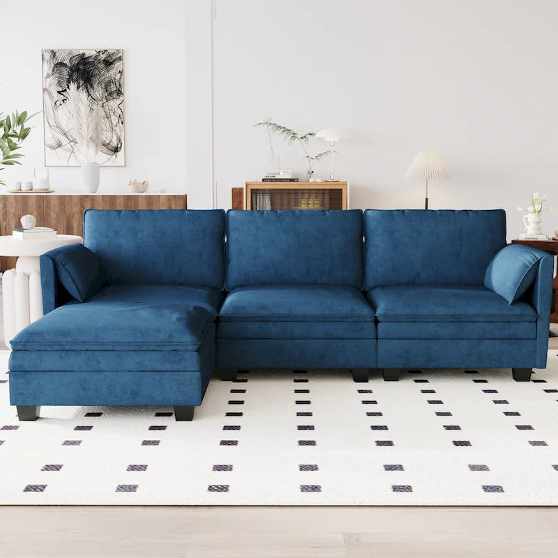 Christopher Knight Home - Divano Noah Grande a 3 Posti con Chaise Longue Componibile e Tasche sul Bracciolo, Rivestimento in Tessuto