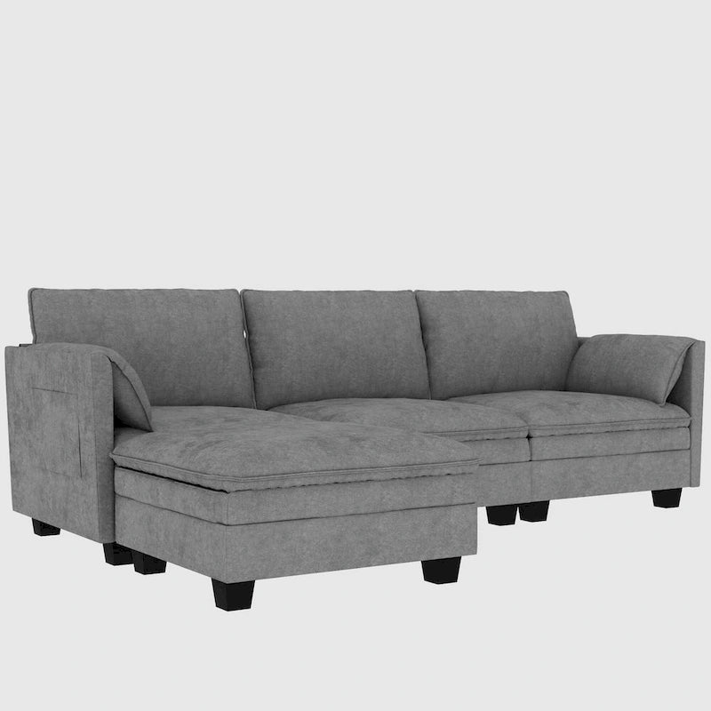 Christopher Knight Home - Divano Noah Grande a 3 Posti con Chaise Longue Componibile e Tasche sul Bracciolo, Rivestimento in Tessuto