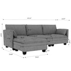 Christopher Knight Home - Divano Noah Grande a 3 Posti con Chaise Longue Componibile e Tasche sul Bracciolo, Rivestimento in Tessuto
