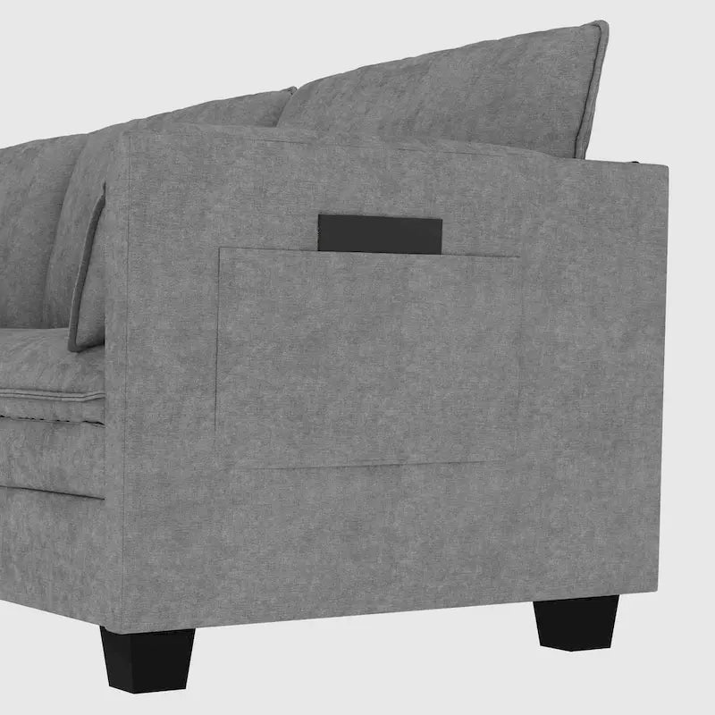 Christopher Knight Home - Divano Noah Grande a 3 Posti con Chaise Longue Componibile e Tasche sul Bracciolo, Rivestimento in Tessuto