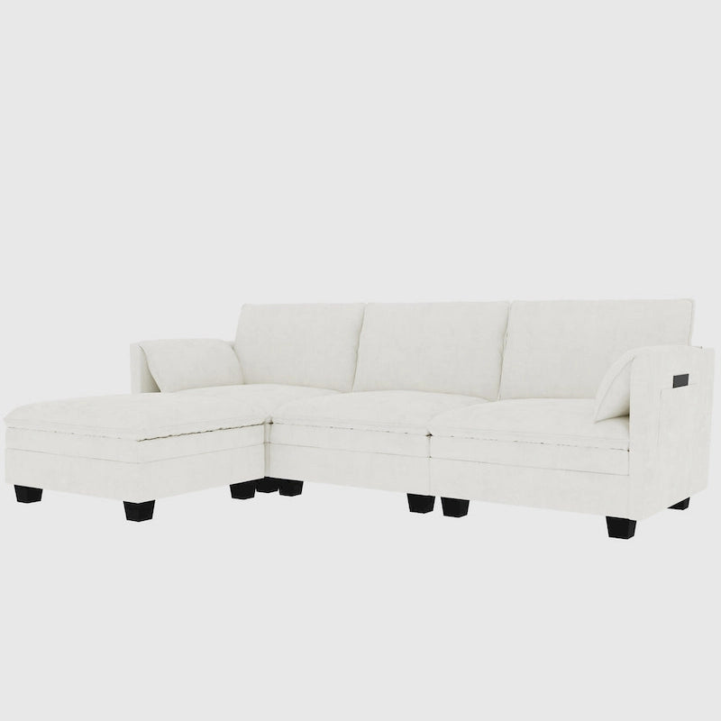Christopher Knight Home - Divano Noah Grande a 3 Posti con Chaise Longue Componibile e Tasche sul Bracciolo, Rivestimento in Tessuto
