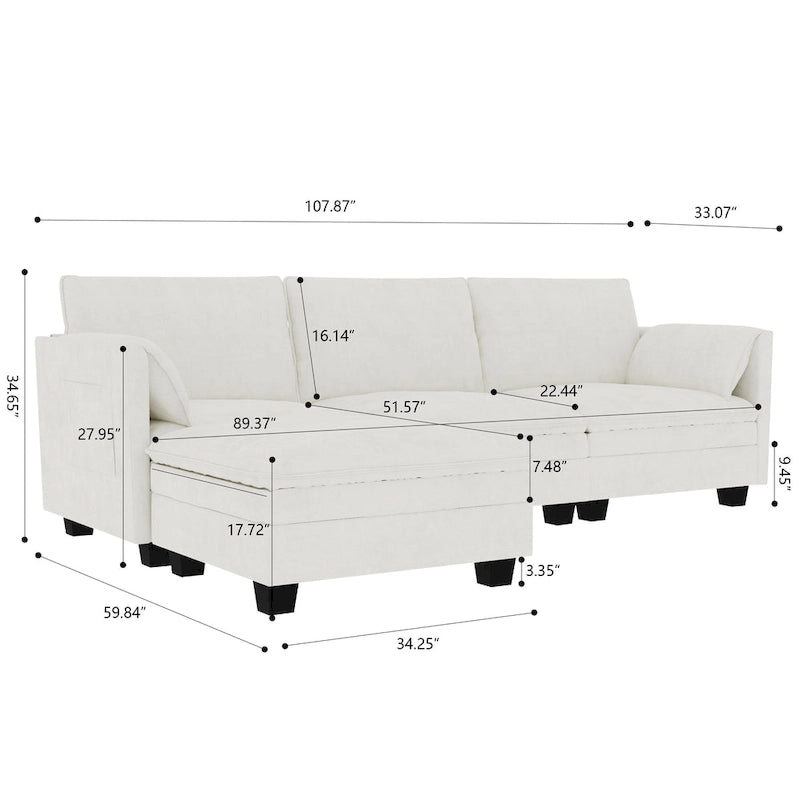Christopher Knight Home - Divano Noah Grande a 3 Posti con Chaise Longue Componibile e Tasche sul Bracciolo, Rivestimento in Tessuto