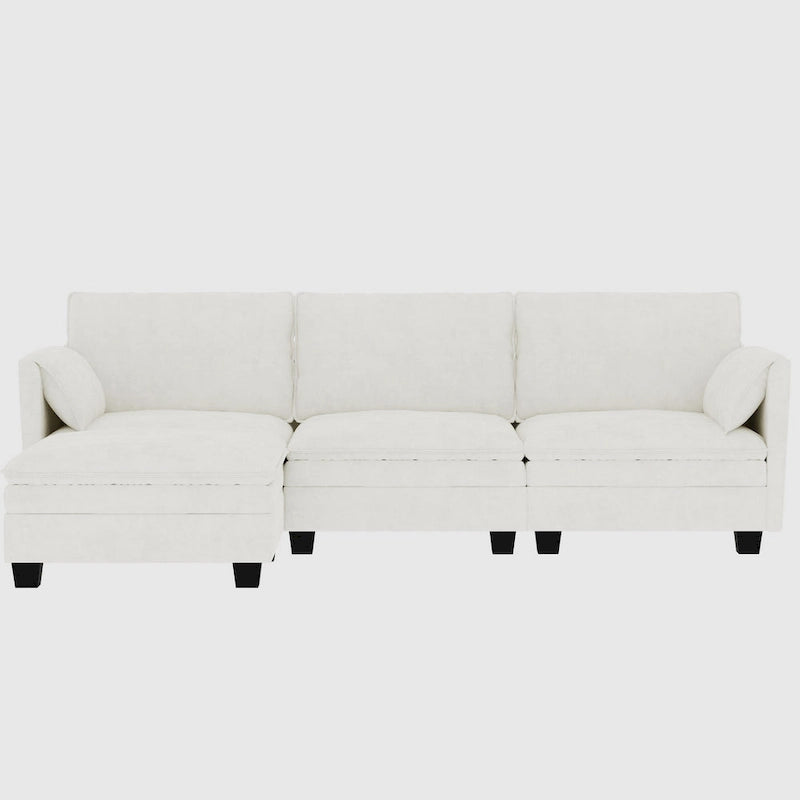 Christopher Knight Home - Divano Noah Grande a 3 Posti con Chaise Longue Componibile e Tasche sul Bracciolo, Rivestimento in Tessuto