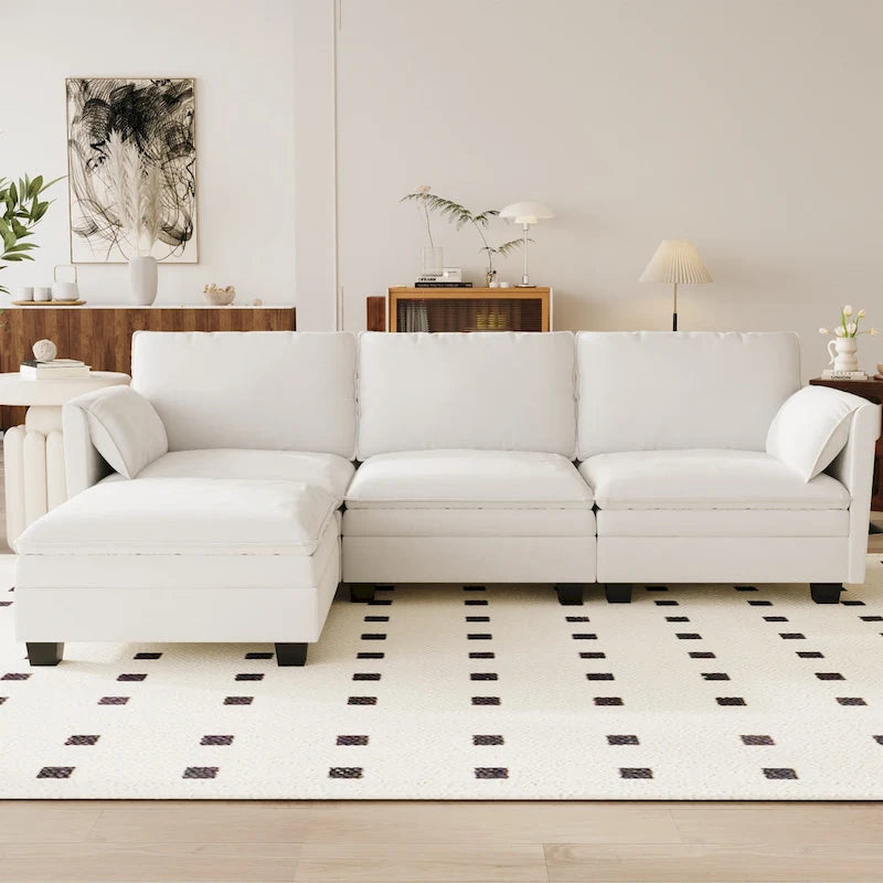 Christopher Knight Home - Divano Noah Grande a 3 Posti con Chaise Longue Componibile e Tasche sul Bracciolo, Rivestimento in Tessuto