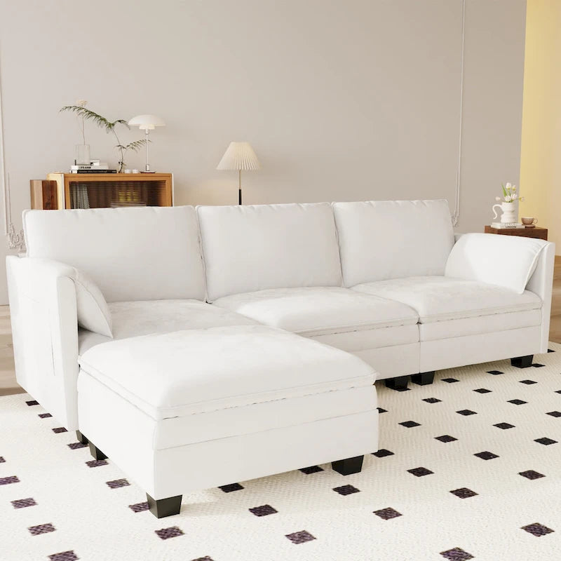 Christopher Knight Home - Divano Noah Grande a 3 Posti con Chaise Longue Componibile e Tasche sul Bracciolo, Rivestimento in Tessuto