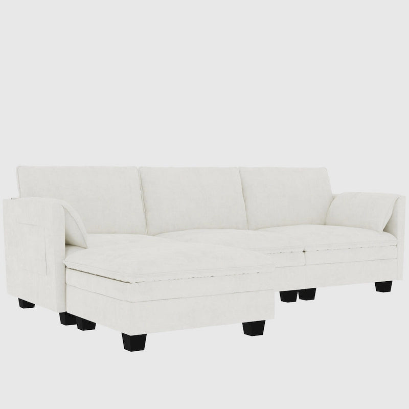 Christopher Knight Home - Divano Noah Grande a 3 Posti con Chaise Longue Componibile e Tasche sul Bracciolo, Rivestimento in Tessuto