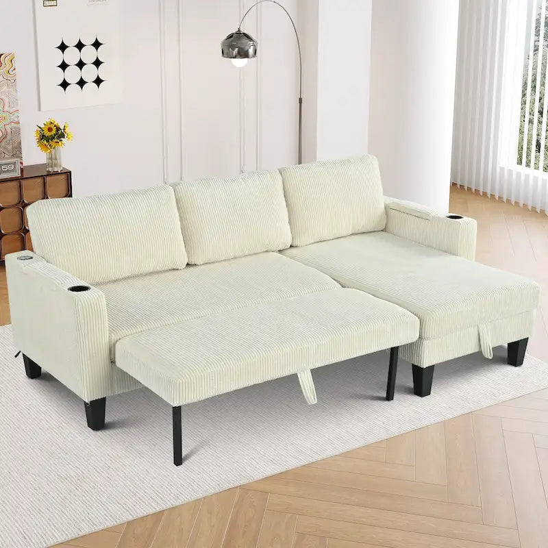 Christopher Knight Home - Divano componibile a L reversibile in tessuto con chaise longue contenitore, porte USB e portabicchieri