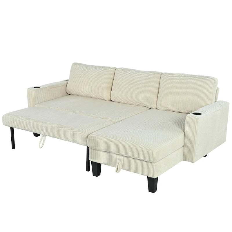Christopher Knight Home - Divano componibile a L reversibile in tessuto con chaise longue contenitore, porte USB e portabicchieri