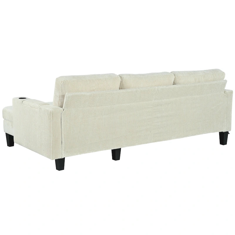 Christopher Knight Home - Divano componibile a L reversibile in tessuto con chaise longue contenitore, porte USB e portabicchieri