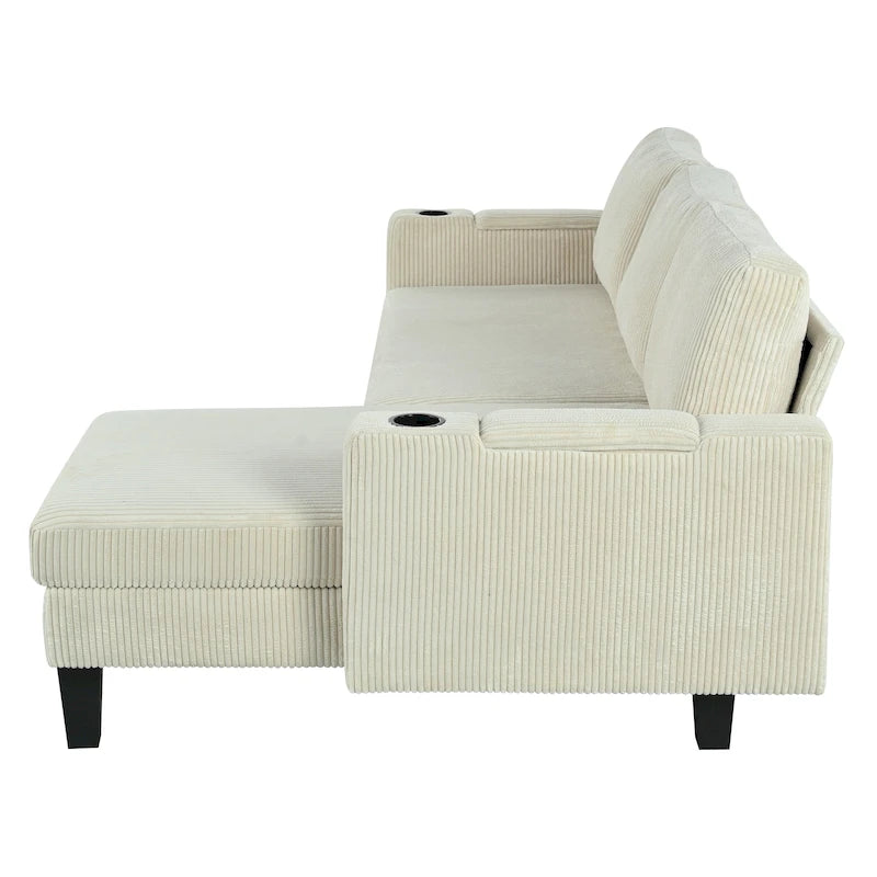 Christopher Knight Home - Divano componibile a L reversibile in tessuto con chaise longue contenitore, porte USB e portabicchieri