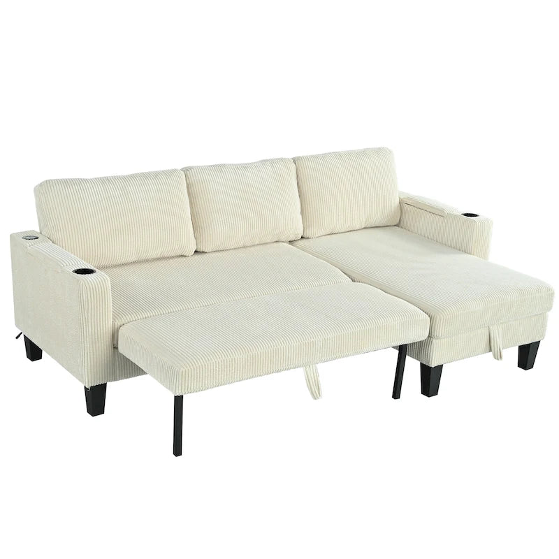 Christopher Knight Home - Divano componibile a L reversibile in tessuto con chaise longue contenitore, porte USB e portabicchieri