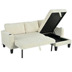 Christopher Knight Home - Divano componibile a L reversibile in tessuto con chaise longue contenitore, porte USB e portabicchieri