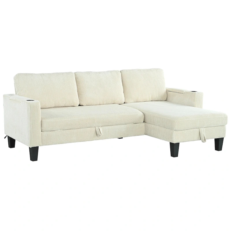 Christopher Knight Home - Divano componibile a L reversibile in tessuto con chaise longue contenitore, porte USB e portabicchieri