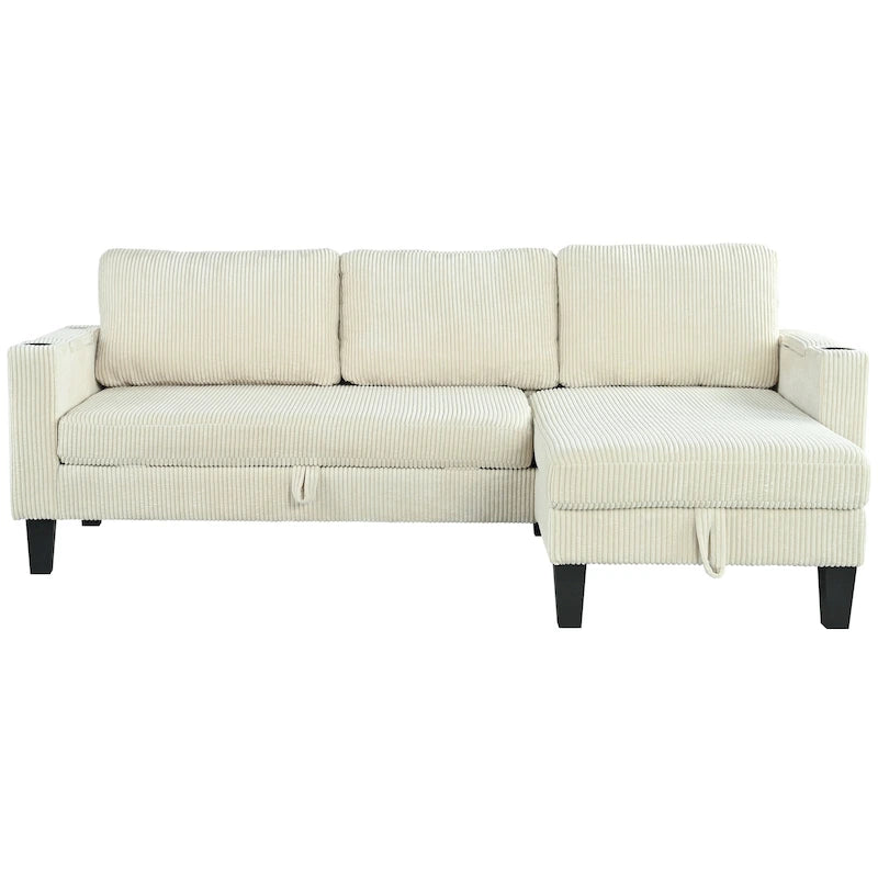 Christopher Knight Home - Divano componibile a L reversibile in tessuto con chaise longue contenitore, porte USB e portabicchieri