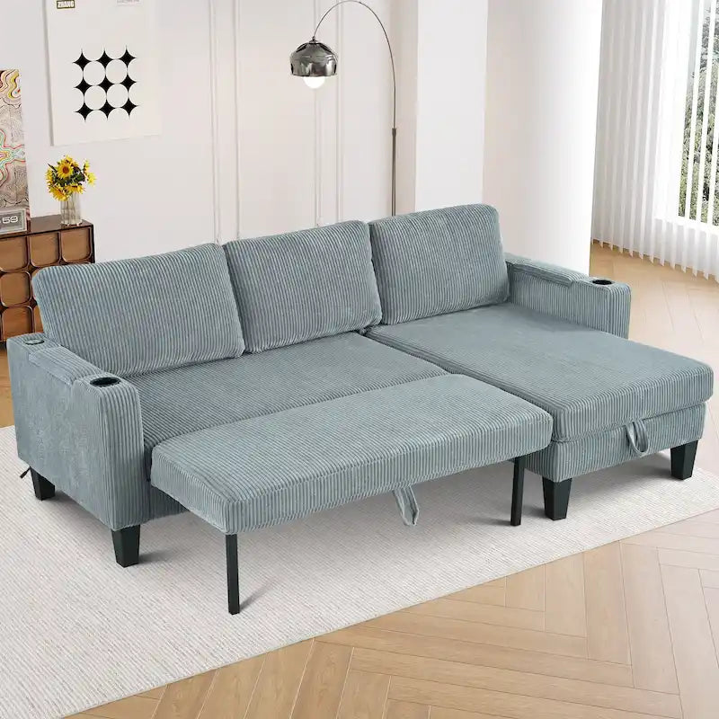Christopher Knight Home - Divano componibile a L reversibile in tessuto con chaise longue contenitore, porte USB e portabicchieri