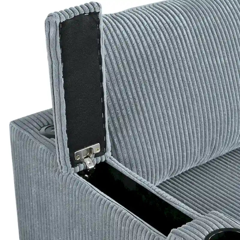 Christopher Knight Home - Divano componibile a L reversibile in tessuto con chaise longue contenitore, porte USB e portabicchieri