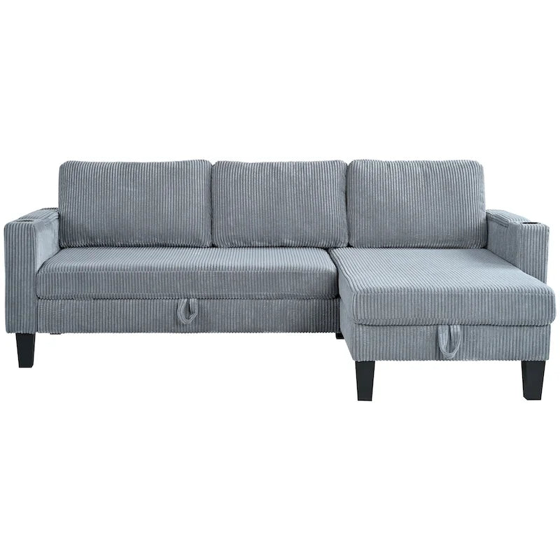 Christopher Knight Home - Divano componibile a L reversibile in tessuto con chaise longue contenitore, porte USB e portabicchieri