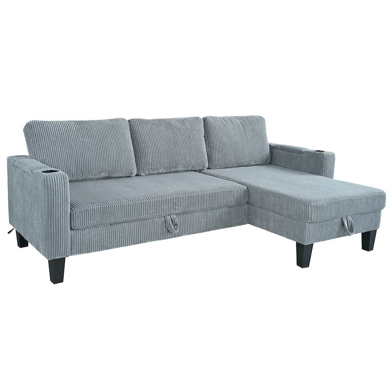 Christopher Knight Home - Divano componibile a L reversibile in tessuto con chaise longue contenitore, porte USB e portabicchieri