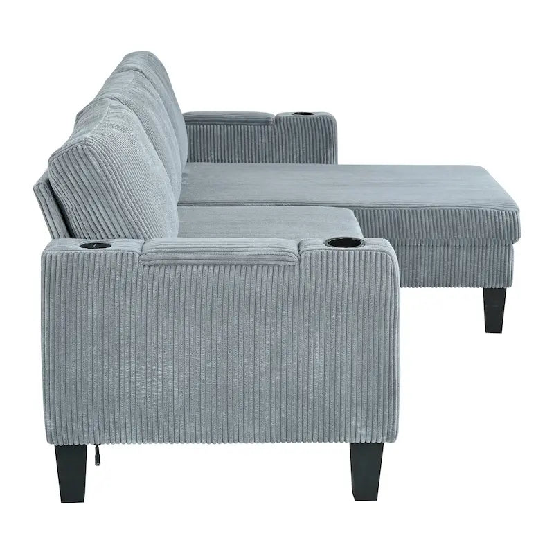 Christopher Knight Home - Divano componibile a L reversibile in tessuto con chaise longue contenitore, porte USB e portabicchieri