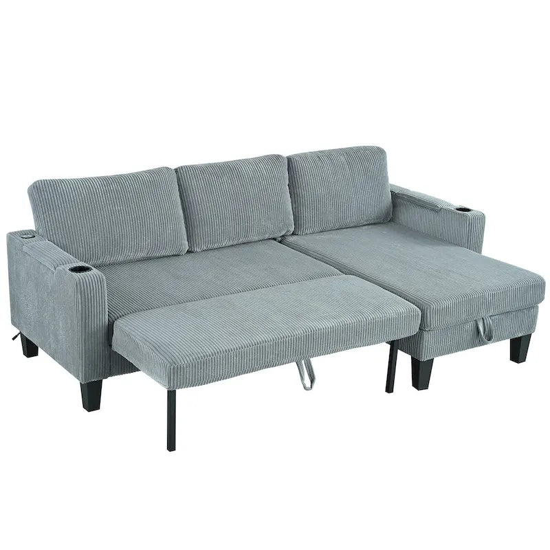 Christopher Knight Home - Divano componibile a L reversibile in tessuto con chaise longue contenitore, porte USB e portabicchieri