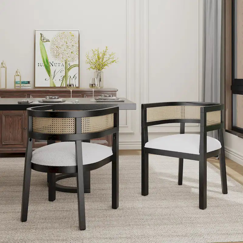 Chaises de salle à manger Halea Farmhouse en bois d'hévéa avec dossier en cannage (lot de 2) par Christopher Knight Home