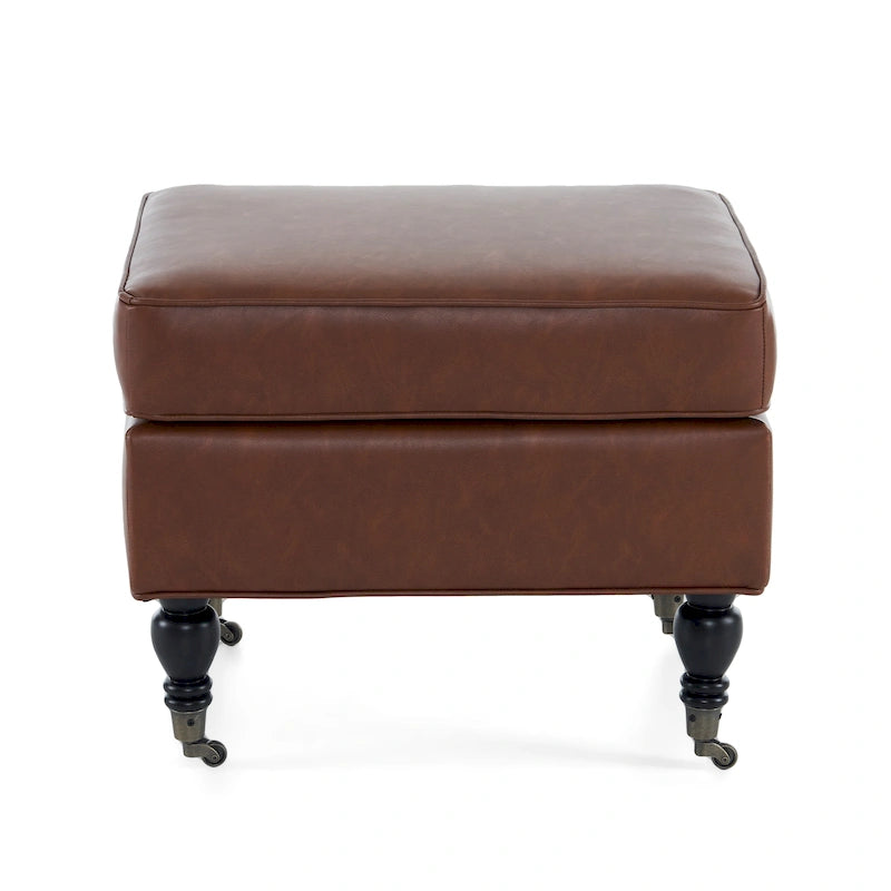 Christopher Knight Home - Pouf quadrato classico Edward in pelle sintetica con gambe e rotelle in legno massello