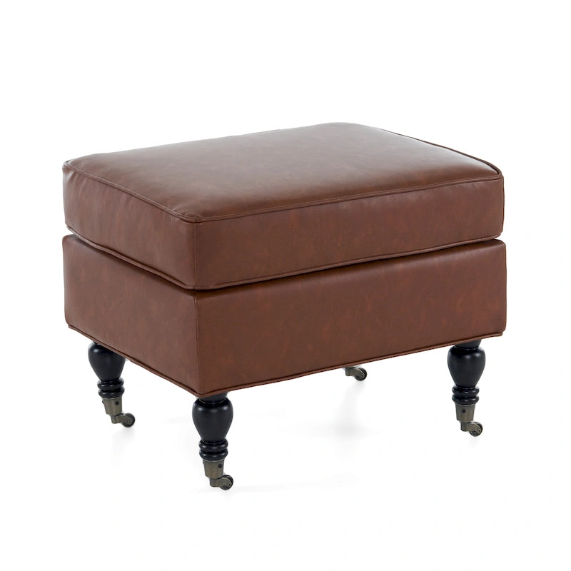 Christopher Knight Home - Pouf quadrato classico Edward in pelle sintetica con gambe e rotelle in legno massello