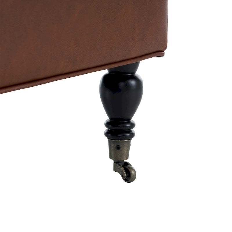 Christopher Knight Home - Pouf quadrato classico Edward in pelle sintetica con gambe e rotelle in legno massello