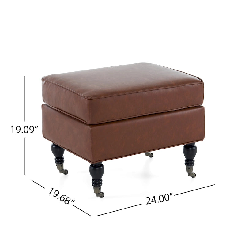 Christopher Knight Home - Pouf quadrato classico Edward in pelle sintetica con gambe e rotelle in legno massello
