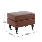 Christopher Knight Home - Pouf quadrato classico Edward in pelle sintetica con gambe e rotelle in legno massello